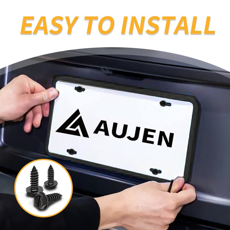 Aujen License Plate Screws, Rustproof Stainless Steel License Plate Screw Kit, Suitable for Screw Holes Size of 3/4" x 1/4" License Plate Bolts, Black License Plate Screws for Most Vehicles (8 Pcs)