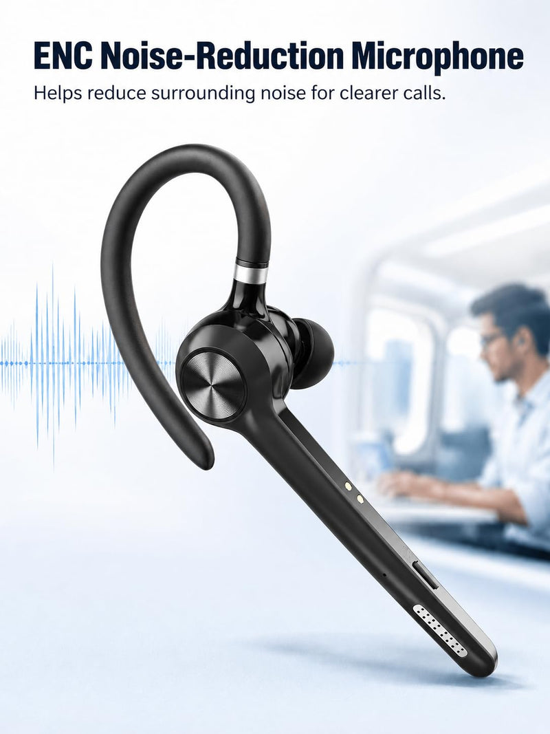 N06 Bluetooth Headset with Real-Time Call Translation & Mute Button | Call Recording, Noise Cancelling Mic, 40H Playtime Wireless Earpiece Hands-Free Headphone for Business Office Trucker Driving