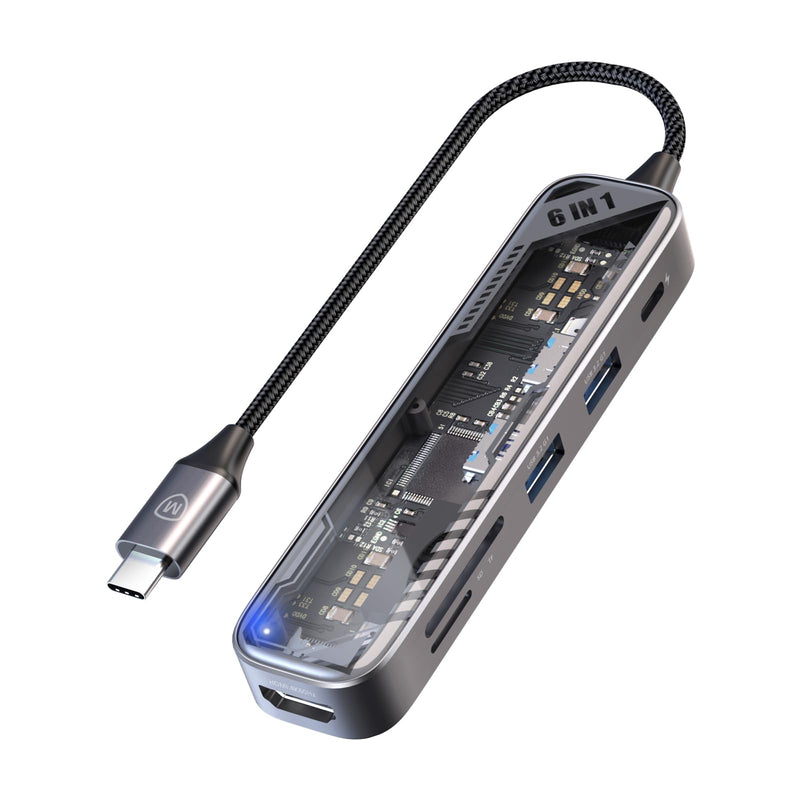 MicroPack USB C Hub 6 in 1, 100W PD Charging, 4K@60Hz HDMI, 2 USB 3.2 GEN1 5Gbps, TF/SD Card Reader, USB C Multi-Port Adapter Docking Station for MacBook Pro Air iPad Laptop Other Type C Devices HDMI+USB 3.2*2+TF/SD