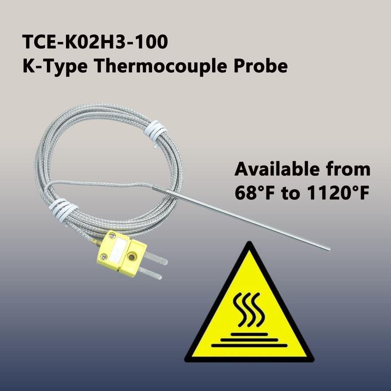 TCE-K02H3-100 K Type Thermocouple Probe Temperature Available from 68°F to 1120°F for K-Type Thermocouple Sensor Furnace Input Instruments (2PCS)