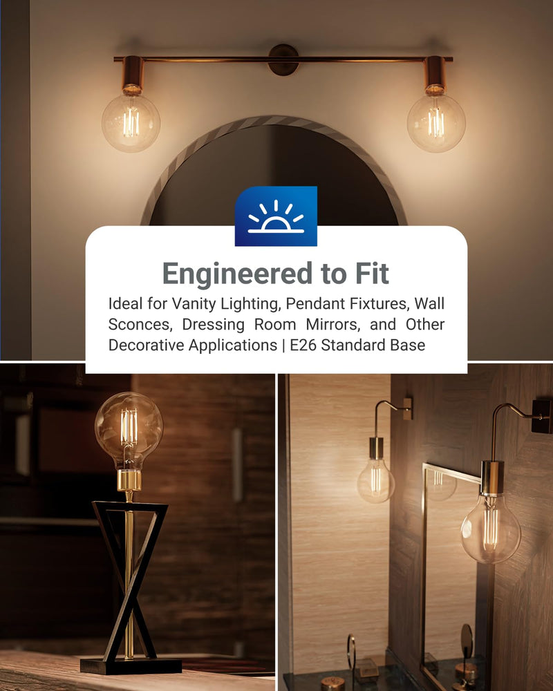 10 Pack G25 LED Light Bulbs, Filament Edison Globe, Vanity Lighting Bulb for Bathroom Bedroom, 500 LM, 5W (60W Equivalent), 3000K Warm White, Dimmable, E26 Base, Clear UL 10 Count (Pack of 1) White - 3000k