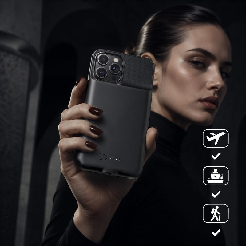 Battery Case for iPhone 14 Pro Max/14 Plus/13 Pro Max/12 Pro Max, Rechargeable Case Charger Soft TPU Anti-Slip Slim 8500mAh 15W Fast Charging Juice Box for 12/13/14 Pro Max/14 Plus 6.7inch-Black Black