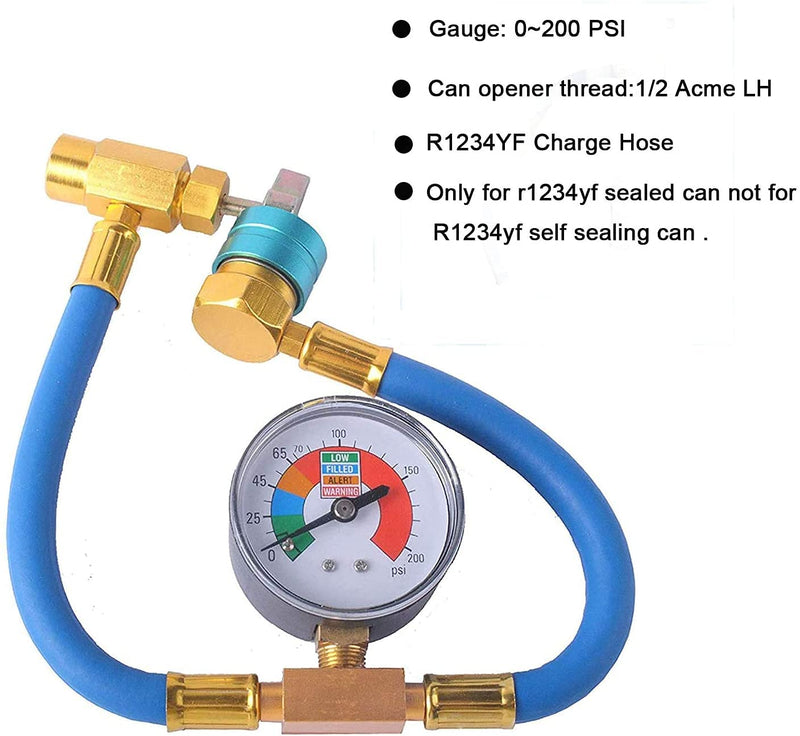 Ketofa R1234YF Refrigerant Charge Hose Kit, R-1234YF AC Refrigerant Can Hose with Gauge, 1/2 LH Can Opener Tap and R1234YF Low Side Adapter
