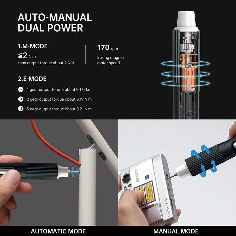 JAKEMY Cordless Electric Screwdriver,Upgraded 3 Gear Adjustable Torque Screwdriver kit Magnetic Precision Power with LED light USB Rechargeable Portable Laptop Repair Tool Kit, (JM-E21B) Jm-e21b