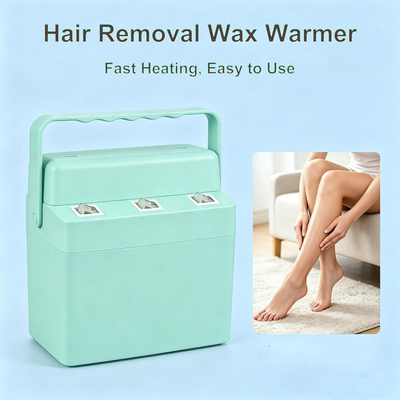 3 IN 1 Roll On Waxing Kit, Fast Heating Wax Warmer Machine with 3 Honey Wax Roller Refill, Wax Roller Heater Kit for Full Body Hair Removal, Ideal for Home & Salon Green