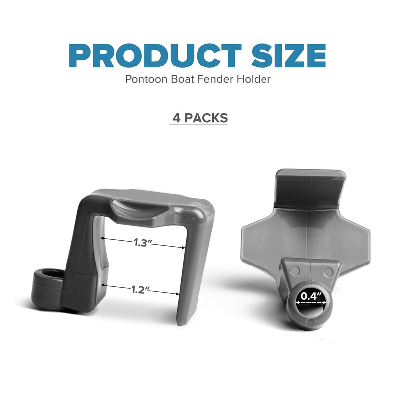 Pontoon Boat Fender Clips Bumper Buoy Hanger/Holders/Cleat Clamp/Adjuster for Square Rails, ABS Plastic, 4 Pack
