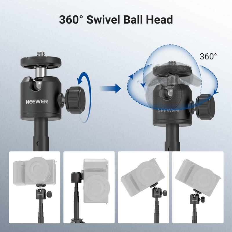NEEWER Basics Extendable Selfie Stick Tripod, Metal Portable Stand Handle Grip Compatible with Canon G7X Mark III Sony ZV-1 RX100 VII A6400 A6600 Nikon Camera Webcam for Vlogging, DT001