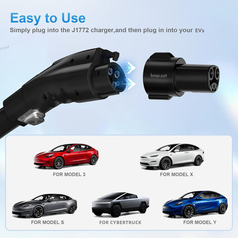 J1772 to Tesla Charger Adapter, Max 80A 250V Fast Charging for Tesla Model 3/Y/X/S/Cybertruck Connecting Charging Adapter, Compatible with SAE J1772 EV Adapter Only for Tesla 80A J1772 to Tesla Charger Adapter