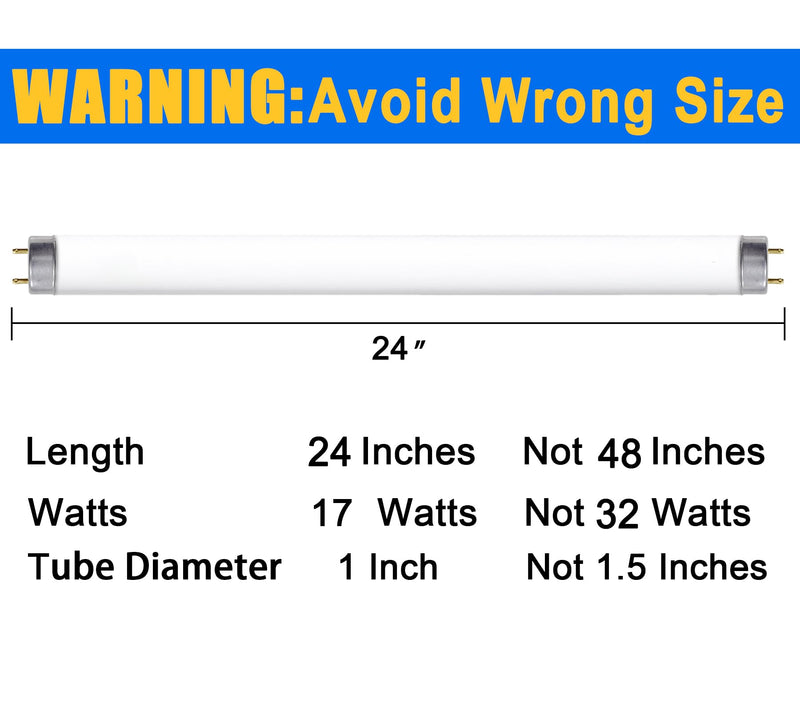 Konideke 24 Inch F17T8/865 Fluorescent Bulb Daylight 6500K, 17 Watt T8 Light Bulb, 2 Foot Fluorescent Light Bulb, 1460 lumens, G13 Medium Bi-Pin Cap 8 Pack