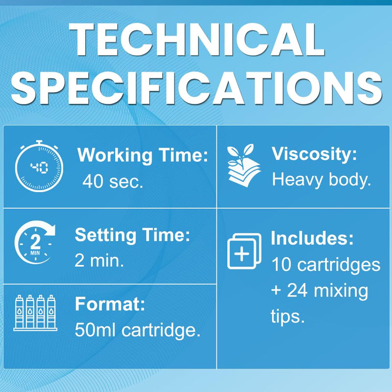 E&E Heavy Body Fast Set, Set of 4 X 50ml Cartridge + 24 Mixing Tips, 40 Seconds Working Time, 2 Minutes Setting time - High Viscosity Material
