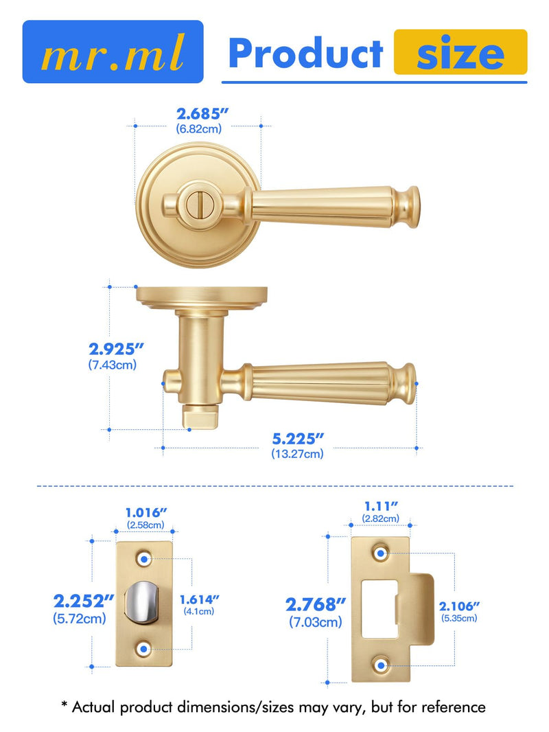 Brushed Gold Privacy Door Handle, Gold Door Lever Keyless DoorHandle | Interior Bedroom Bathroom Room DoorHandle, Aluminium Alloy Handle Lever, 1 Pack Brushed Gold