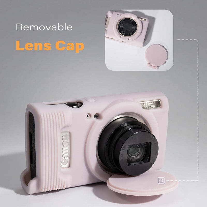 Case for Canon PowerShot ELPH 360 2 Screen Protector, Jelly Pink | Silicone Protective Case, Beaded Wrist, Lens Cover, Anti-Scratch Shockproof, Enhanced Grip, For ELPH 360/IXY 650/IXUS 285