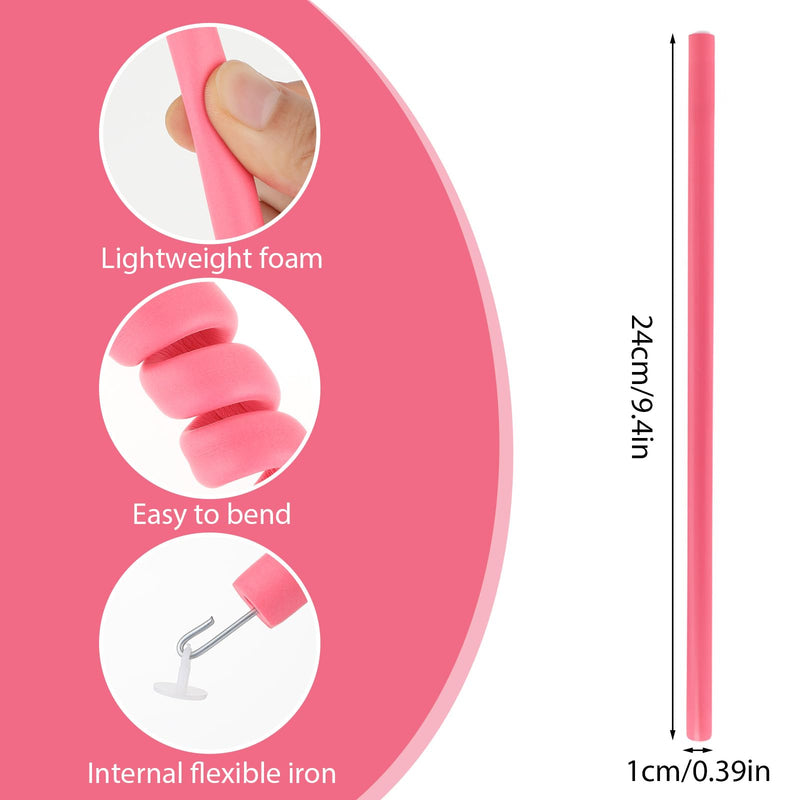 Xindojuz 30 PCS Flexible Heatless Curling Rod (10 mm) | Skinny Small Flexi Rods Soft Twist Foam Tiny Hair Rollers for Tight Curl Women Girls Home Use Long Medium Short Hair Pink 10 mm
