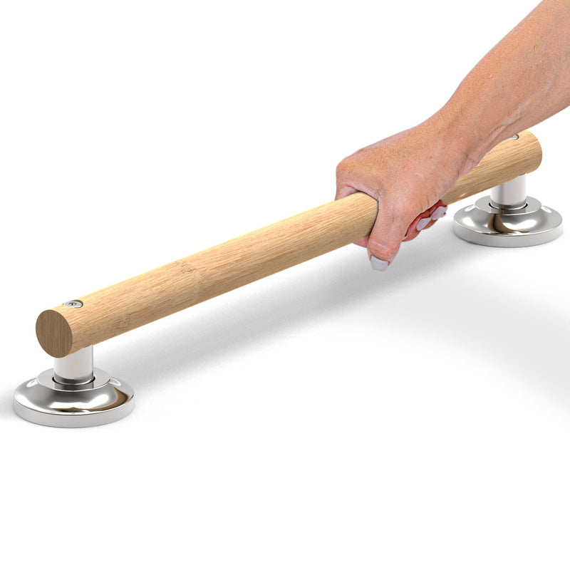 Natural Bamboo Grab Bar for Bathroom & Toilet, ADA Compliant Balance Assist Handrail for Handicap and Seniors, 18in Brushed Nickel