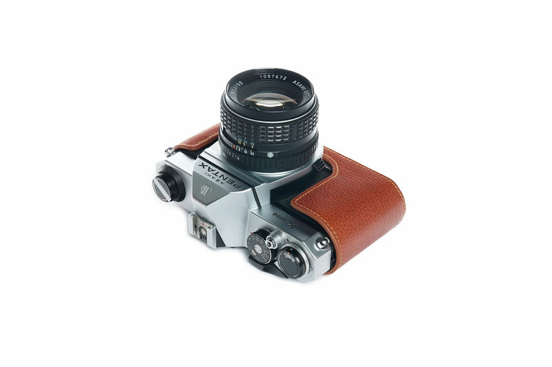 K1000 Case, BolinUS Handmade Genuine Real Leather Half Camera Case Bag Cover for Pentax Asahi K1000 Camera With Hand Strap (Brown) Brown