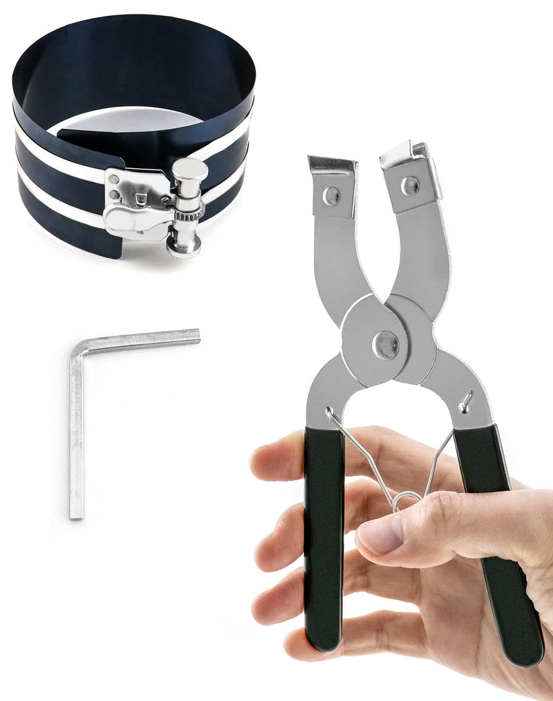 QWORK Piston Installer Pliers, Car Engine Adjustable Piston Ring Installer Removal Kit, Compressor Tool and Piston Ring Pliers