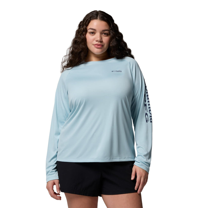Columbia Women's PFG Tidal Tee II Long Sleeve Sun Protection Shirt, Marine Light/Nocturnal Logo, Medium