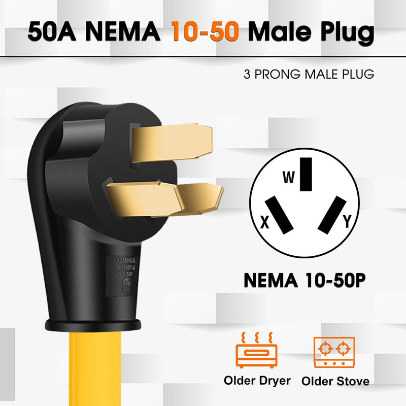 NEMA 10-50P to 14-50R EV Charger Adapter Cord with Ground Wire | 50Amp 3Prong 6AWG 125/250V, Old Oven dryer Adapter Cord for Tesla and Other EV Level 2 Charging 12 inch