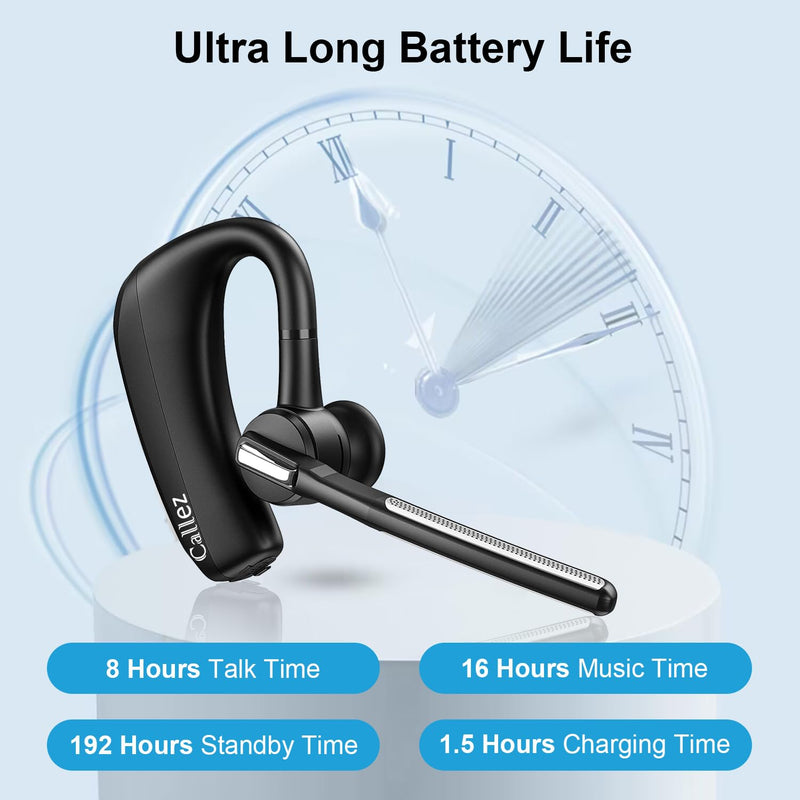Callez Bluetooth Headset with CVC8.0 Dual Mic Noise Cancelling for iPhone | Bluetooth Earpiece V5.0, Wireless Headset for Android Cell Phone Trucker Business Office Work, Clear Chat, Super Light Black