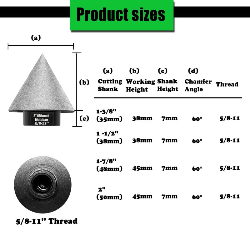 1-1/2"(38mm) Diamond Beveling Chamfer Bits, 5/8”(15mm) Diamond Finger Milling Bit, Diamond Countersink Drill Bit for Existing Holes Enlarging Shaping Trimming in Tile Marble Glass Granite 1-1/2"(38mm) & 5/8”(15mm) Black
