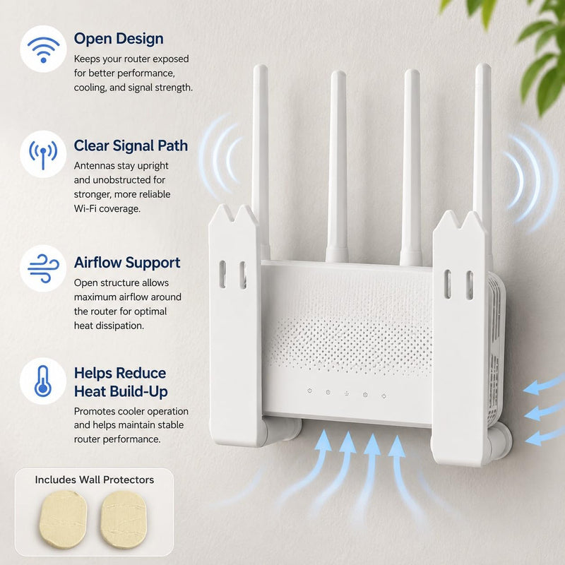 Wall Mount Router Holder, Adhesive Wall Mounted Router Brackets, Adjustable Router Support Stand for Routers, Modems, Set Top Boxes, Cable Boxes and Network Devices, White