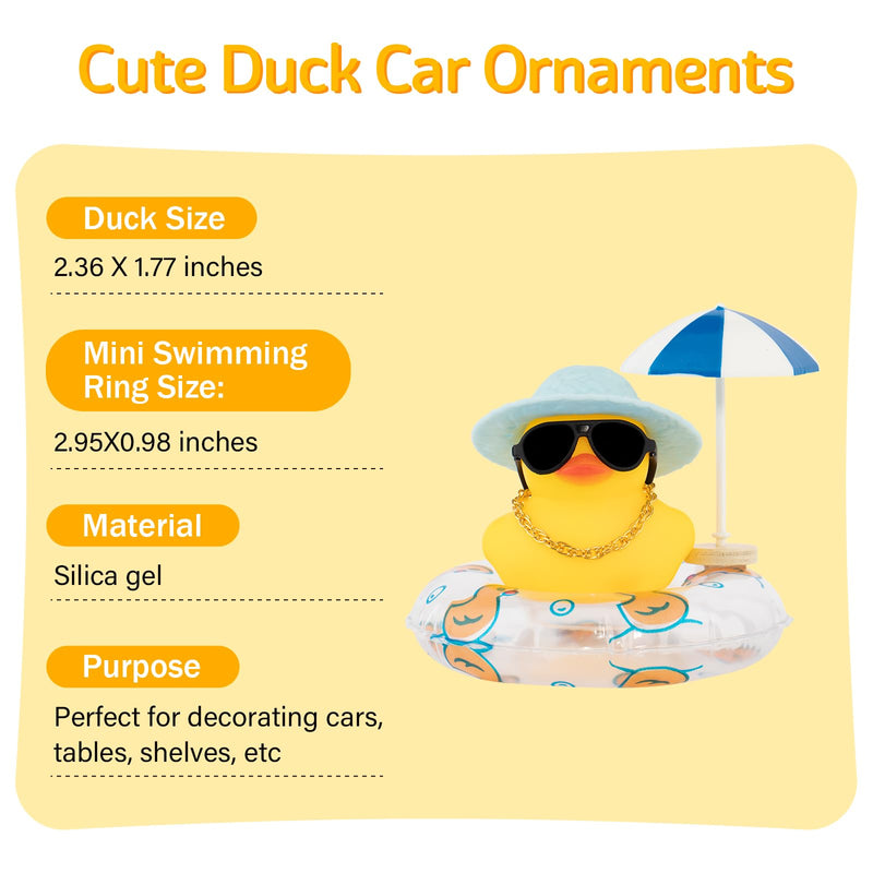 Wonuu Rubber Duck Car Ornaments Duck Car Dashboard Decorations with Straw Hat, Sun Umbrella, Sunglasses, Blue