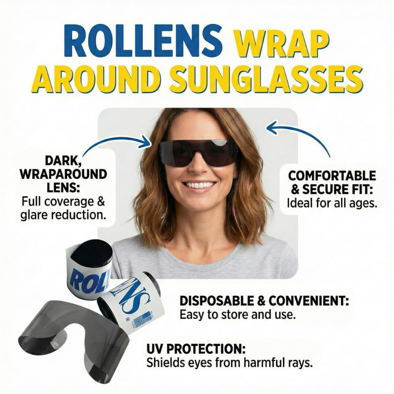 Rollens Post Mydriatic Roll Up Disposable Wrap-Around Sunglasses w/ 100% UV Protection (50 Count) - Made in The USA