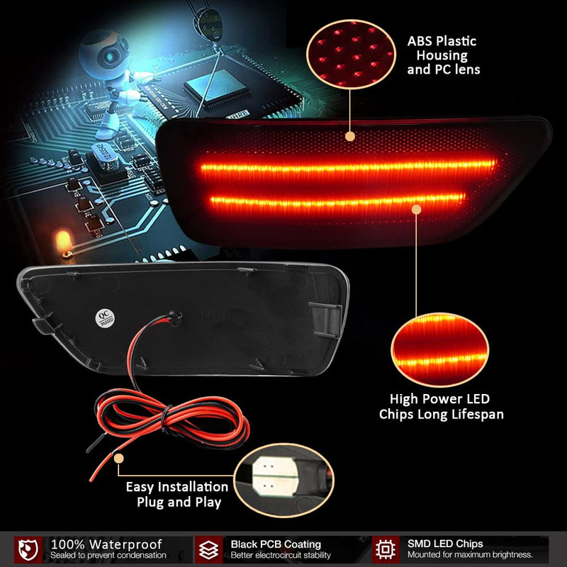 D-Lumina Rear Bumper LED Reflectors Light Lamp Assembly Fog Light Kit Compatible with Je-ep Grand Cherokee, Compass, Patriot ＆ Dodge Journey, Rear Bumper Reflector Light Smoked Len Foglamp, Pack of 2 Smoked Lens