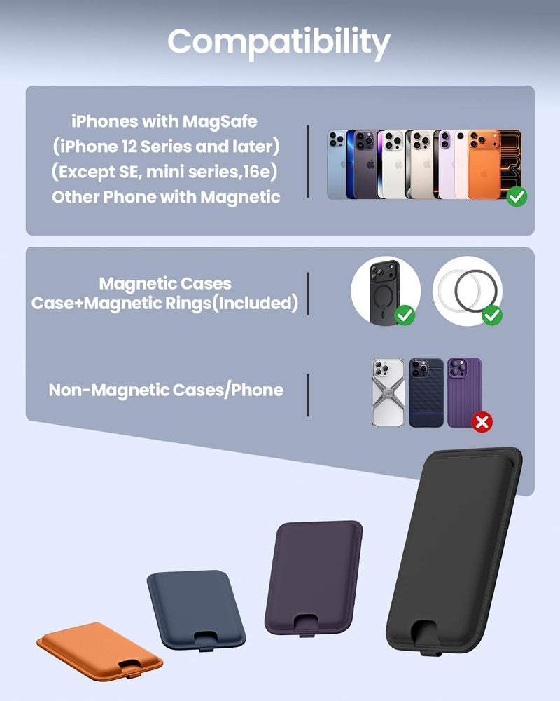FlyReal for MagSafe Wallet, with Anti-Loss Lanyard, Black | with Bottom Slot, RFID Blocking, Magnetic ring, Card Holder for iPhone 17/16/15/14/13/12 Series, Pro/Promax, Partial Samsung