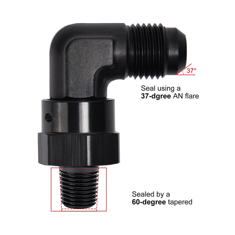 EVIL ENERGY 6AN Male Flare to 1/8" NPT 90 Degree Swivel Fitting Adapter Aluminum Black 6AN to 1/8"NPT