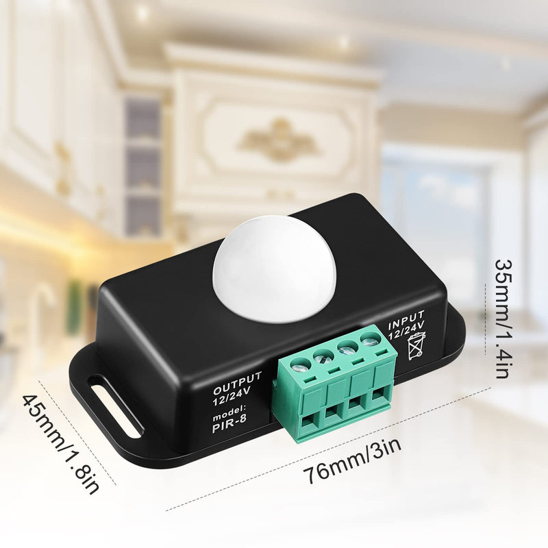 6 Pack 12V 24V PIR Sensor LED Motion Sensor Motion Detector Light Switch Body Infrared Sensing Timer Function Sign Control PIR Controllerfor Flexible LED Strip Lights(Black) Black