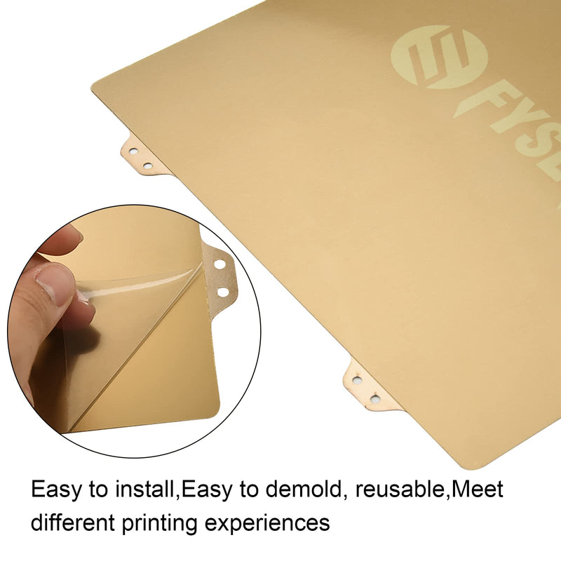 FYSETC CR-6 SE Print Bed - PEI Build Plate: Double-Sided Smooth - Textured PEI Sheet Heated Bed Cover 254x 245mm/10x9.64inch Flexible Removable Spring Steel Printing Surface with Bottom Sticker -Gold 254*245mm 2