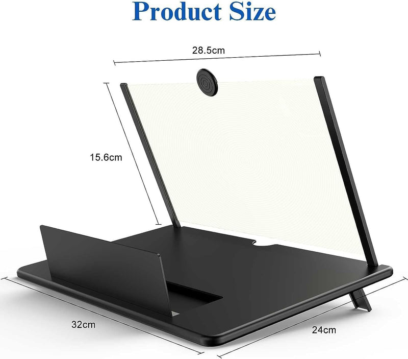 16" Screen Magnifier for Mobile Phone –3D HD Cell Phone Magnifying Projector Screen Enlarger for Movies, Videos, and Gaming–Foldable Phone Stand with Screen Amplifier–Supports All Smartphones (Black) Black