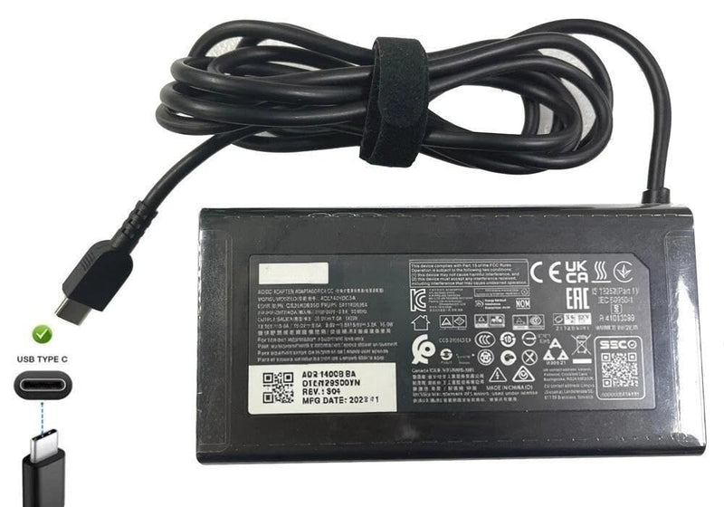 Slim 140W USB‑C Laptop Charger fit for Lenovo Legion Pro 5 5i 7 7i Legion 9 | Slim Pro 7 9 Yoga Pro 7 9 IdeaPad Pro 5 ThinkPad Z16 P16s P14 Y9000P Y7000P R9000P ADL140YDC3A