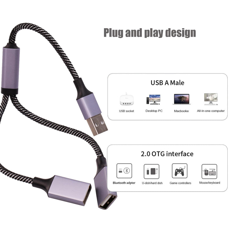 USB A Splitter(10 inch Long),USB A Splitter 1 in 2 Out,USB A Male to 2 Female USB Y Splitter,USB Splitter for Charging Slow and Data Transfer for Webcam/Printer/USB Devices/Laptop Etc.