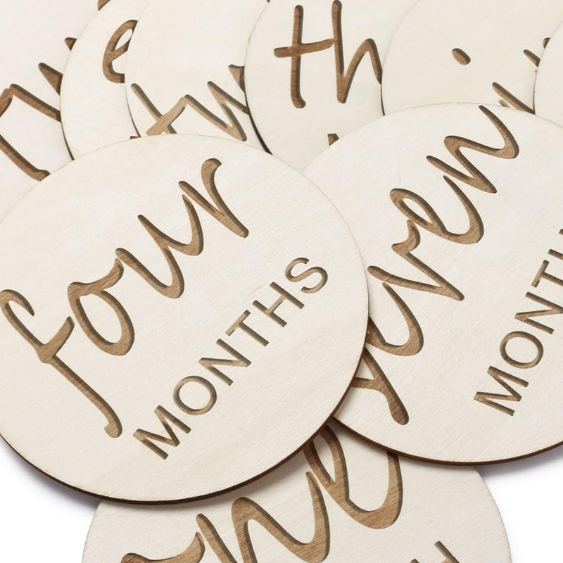 12 Packs Wooden Baby Monthly Milestone Cards, Baby Monthly Milestones for Newborn Baby Gifts,1-12 Months Wooden Discs with Baby Announcement Sign, Pregnancy Baby Shower Gifts for Christmas New Year Wooden Milestone Discs