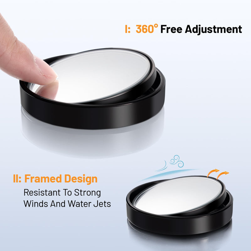 Blind Spot Mirror,2" Round HD Glass 360°Wide Angle adjustable blindspot mirror,2pcs Convex car side mirror for Cars SUV and Trucks black