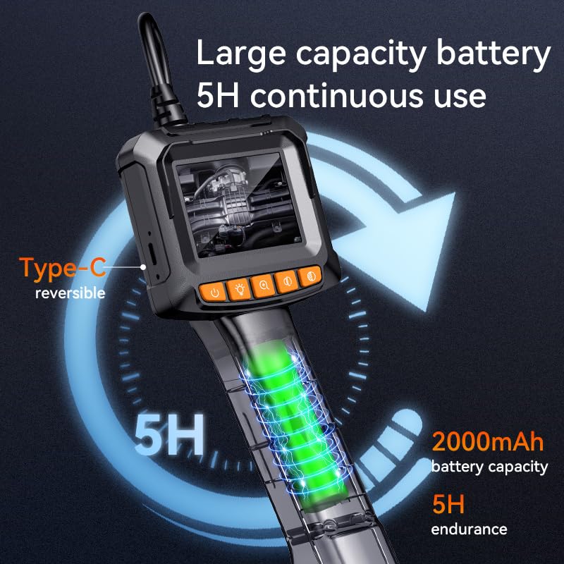 Dual-Lens Endoscope Camera with Light - 2.4" LCD Screen Inspection Cameras,IP67 Waterproof Borescope,HD 1080P Endoscope Camera 16.5ft Semi-Rigid Cord for Sewer,Gifts for Men Tools and Gadgets