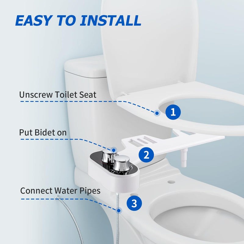 Hot and Cold Bidet Attachment for Toilet, Ultra-Slim Bidet Attachment Warm Water, Non-Electric Adjustable Pressure Self Cleaning Sprayer Nozzle Control for Posterior, Feminine Wash