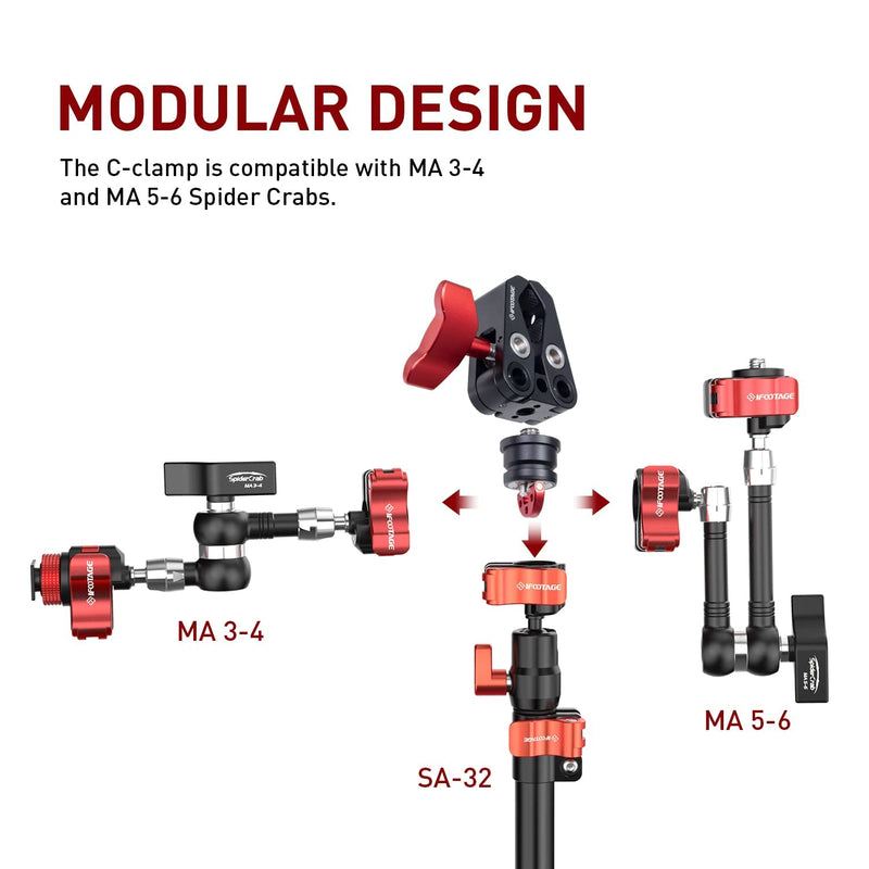 IFOOTAGE Pipe Clamp PC-01, Black C Clamp for DSLR Camera Rig, LED Lights, Flash Light, LCD Monitor