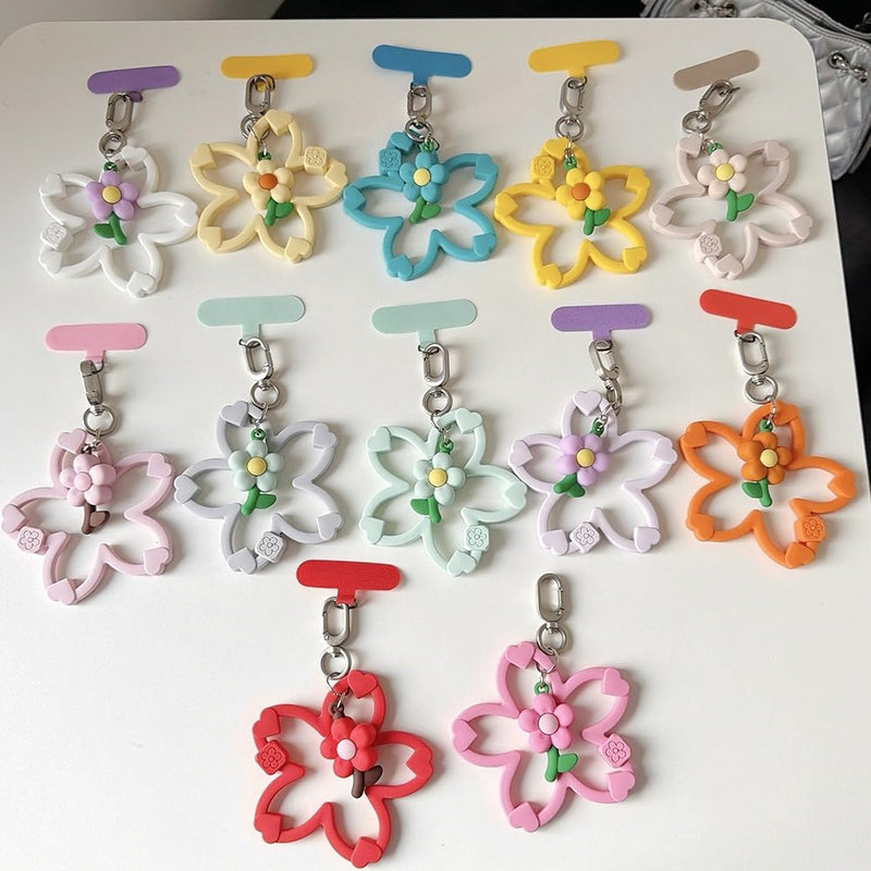 XZC Cute Floral Silicone Phone Charm Wrist Strap, Cherry Blossom Flower Pendant Keychain Lanyard, Colorful Anti-Drop Wristband Sakura Pink