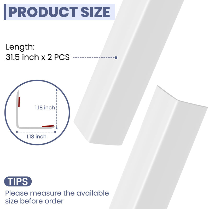 2PCS Wall Corner Protectors Guards - Self Adhesive Corner Protector & Corner Guards for Walls Edge Protection, Easy to Apply - No Tools Needed(Pure White, 31.5"x1.18") 31.5" X 1.18" Pure White 2