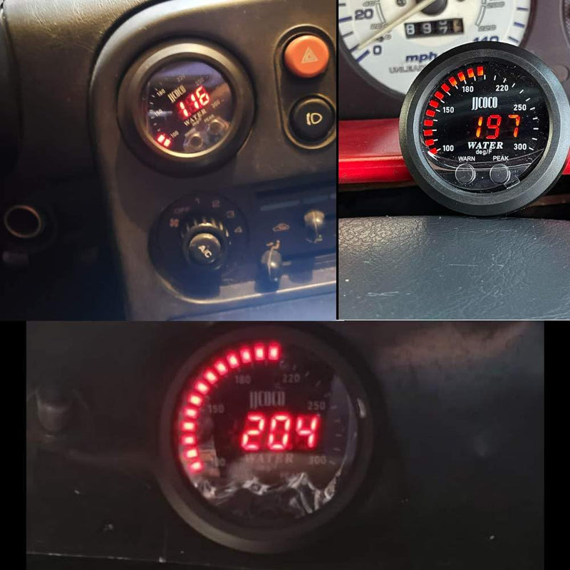 Universal 52mm Water Temperature Gauge with Alarm and 1/8 NPT Sensor Car Digital Meter Red Display Temp 100-300F(38-150C) Red Water Temperature Gauge