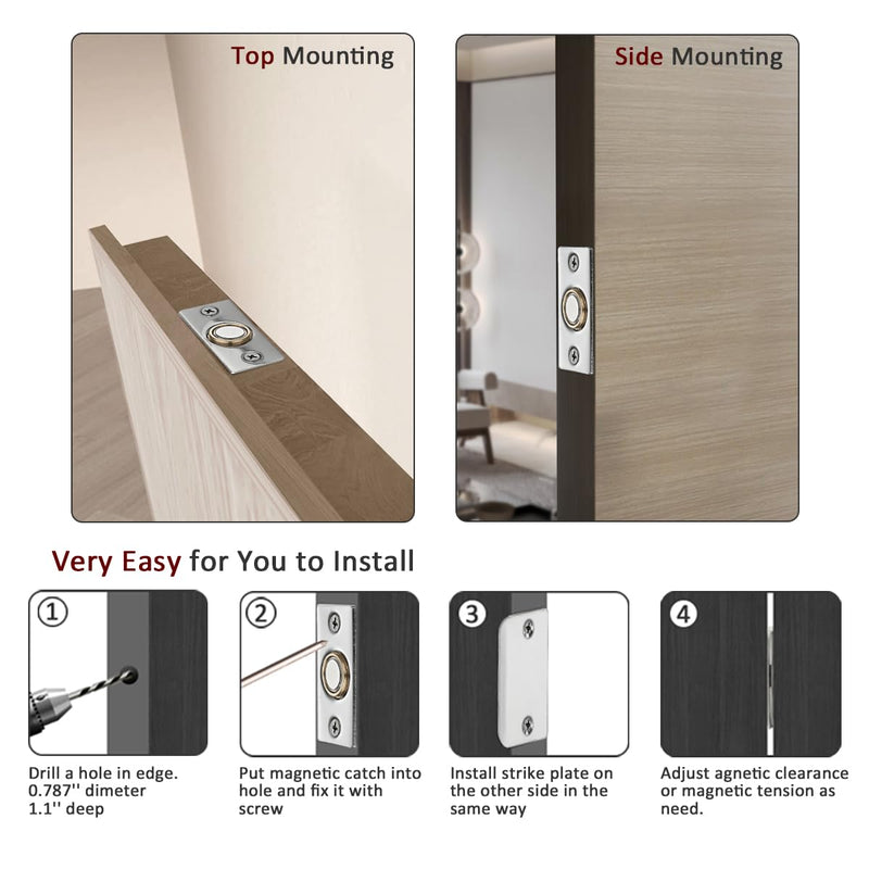 JQK Closet Magnetic Door Ball Catch Hardware, 430 Stainless Steel Catch Adjustable with Strike Plate, Polished Steel Finish 8 Pack, HBC120-BN-P8 Magnetic 8 Pack Chrome