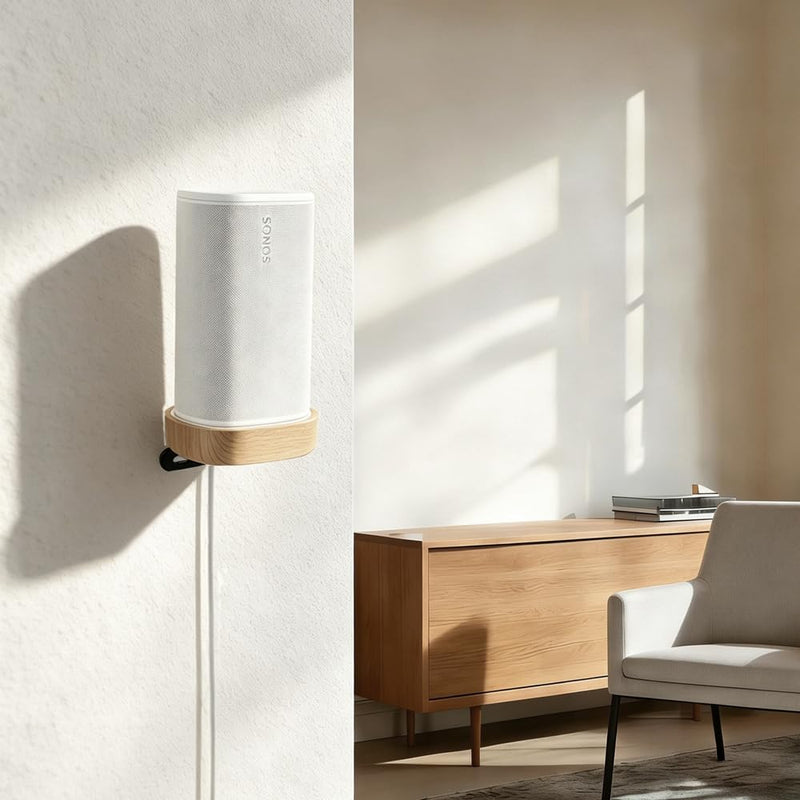 Real Wood Wall Mount for Sonos Play Portable Bluetooth Speaker Natural wood finish