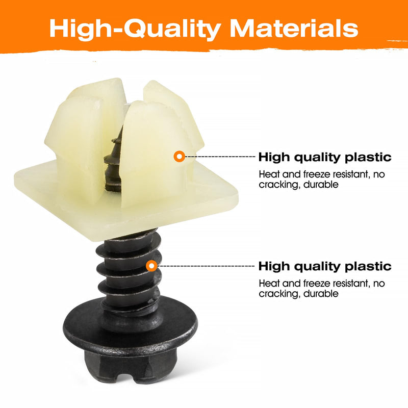 HZJD License Plate Screws, Nylon Retaining Nuts, Black(4PCS) 4+4PCS
