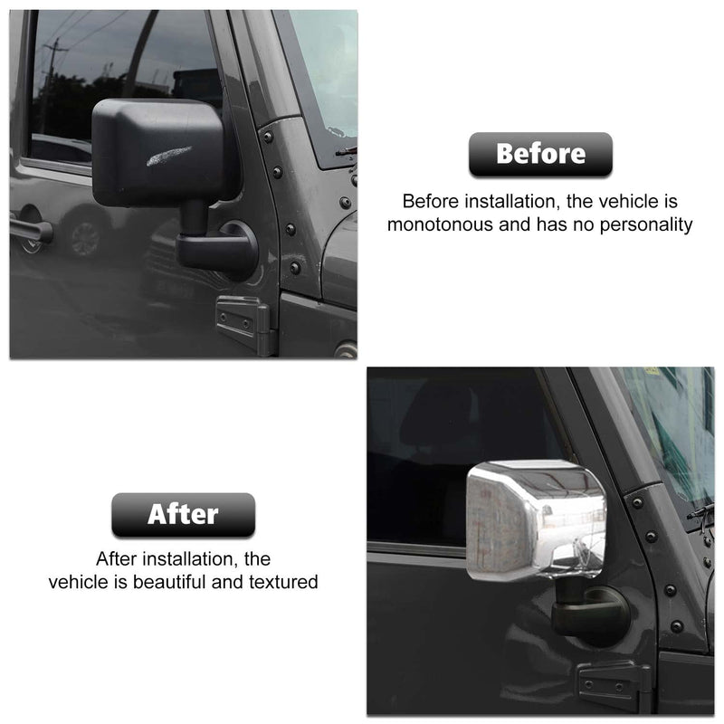 Rearview Mirror Cover Trim Shell Kit Car Rear View Mirror Exterior Decoration Accessories for Jeep Wrangler JK JKU 2007-2017,Chrome Chrome