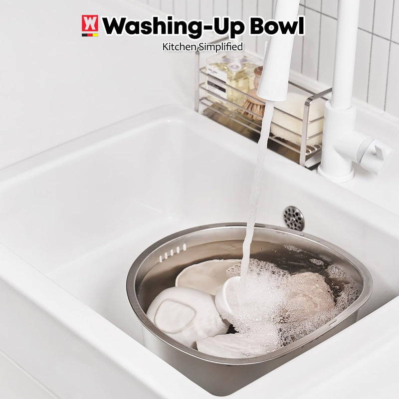 WAGENSTEIGER D-Shaped Stainless Steel Dishpan, Kitchen Sink Wash Basin Tub for Dishes, Vegetables & Fruit, Heavy Duty Metal Dish Tub (8.45 Qt)
