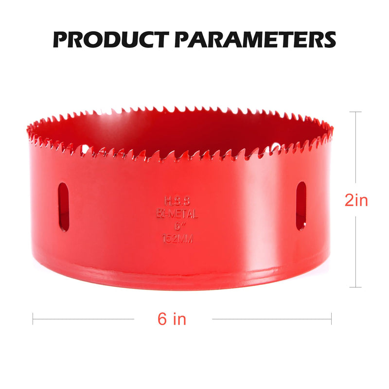 6"(152MM) Bi-Metal M42 Hole Saw with 8% Cobalt– Deep Cut 2" Depth HSS Hole Cutter for Wood, Plastic, Drywall, Metal Sheet & Hardened Stainless Steel（Without Arbor） M42 6 in Deep Hole Saw 1