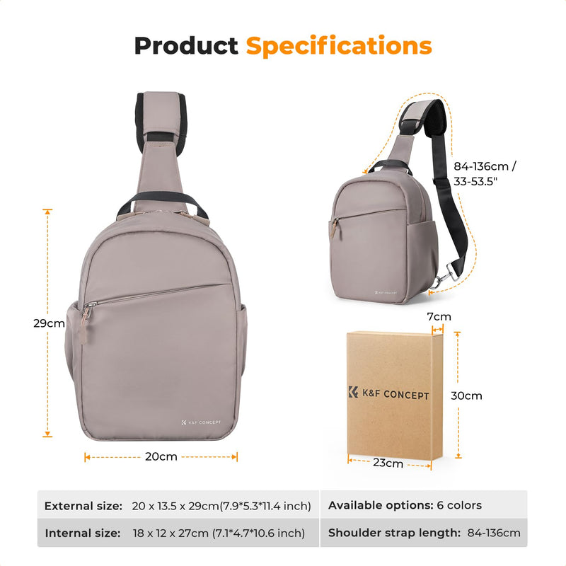 K&F CONCEPT Camera Sling Bag, Compact Crossbody Bag for DSLR Mirrorless | Lightweight Fabric, with Tripod Holder, Quick Access & Custom Dividers, Men & Women, for Sony Canon Nikon, Gray Pink, BS06 Grey Pink Sling Bag-5L